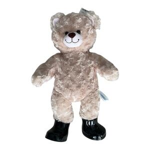 Build-A-Bear Tan Swirl Plush Teddy Bear w/ Black Rain Boots • BABW • 16”
